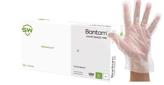 P-024-098-ECO-WT SW Safety® 3.2-mil  Bantam™ EcoTek® White Exam Biodegradable TPE Gloves 